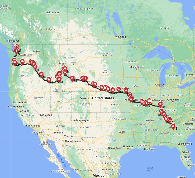 USA RV trip planner Atlanta to Seattle motorhome route plan